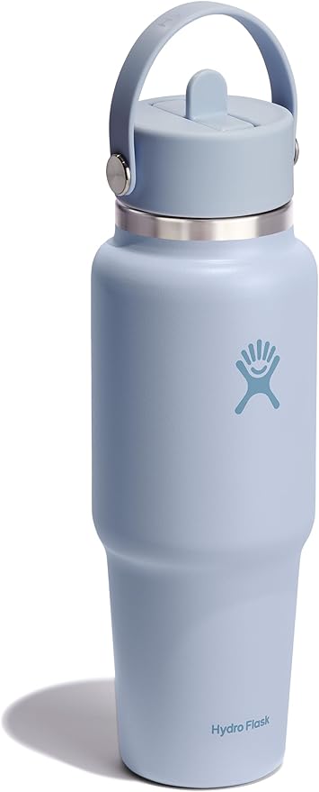 Hydro Flask Travel Water Bottle - Insulated Stainless Steel - Wide Straw Lid, Non Spill, Leakproof in 32 Oz Surf Blue