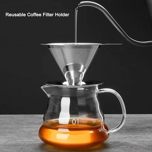 Stainless Steel Pour Over Coffee Dripper, Paperless Reusable Metal Cone Coffee Filter for 1-4 Cups, Coffee Maker Filter for Single Cup Brew with Non-slip Stand and Ultra Fine Micro Mesh Design Filter
