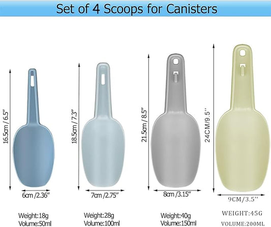 Plastic Scoops for Canisters Pack of 4, Plastic Scoop for Ice Cubes, Flour Scoops Dry Goods Coffee Beans & Cereals