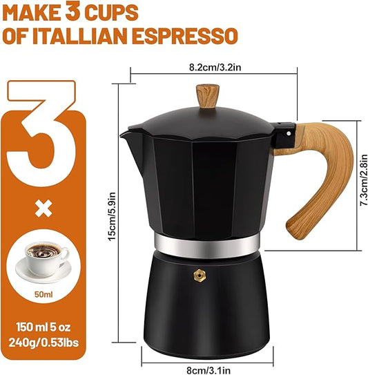 DITOSH 3 Cup Aluminum Espresso Stovetop Moka Pot Express Coffee Maker Percolator Italian Classic Mocha Coffee Machine for Italian and Cuban Cafe Brewing for Home & Camping 150ml 5oz