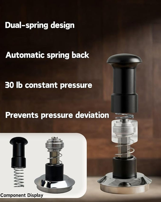 Espresso Tamper Double Spring Loaded 51/53mm with WDT Tool Espresso Accessories Kit, Stainless Steel Corrugated Base, Dosing Funnel, Tamper Mat (53mm)