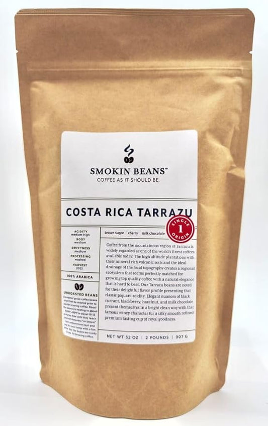 2-Pound Costa Rica Tarrazu, Unroasted Green Arabica Coffee Beans, Fresh Current Crop Specialty Grade, Roast the Beans Yourself at Home on Your Roasting Equipment Prior to Using for Brewing Coffee