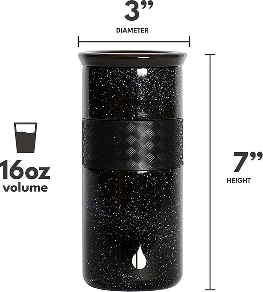 Elemental Artisan Insulated Tumbler, Triple Wall Coffee Travel Mug, Reusable Stainless Steel Coffee Tumbler with Ceramic Lid, Thermal Coffee Cups for Hot (6 Hrs) & Cold (18 Hrs), 16oz - Black Speckle