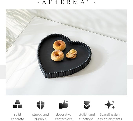 Coffee Table Tray, Home Decor Heart Shaped Tray, Concrete Black Coffee Table Decor Trays, Serving Decorative Trays for Dining Table