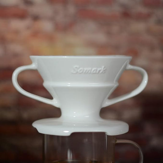 Pour Over Coffee Dripper Set V60#2 Ceramic Dripper + Dripping Tray (Double Handle)