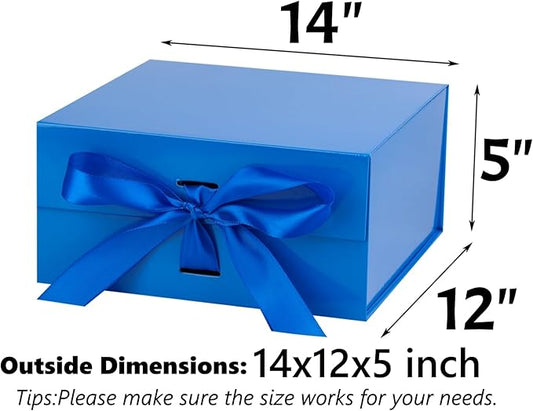 OEMVALATY Blue Gift Box,14x12x5 Inches Gift Boxes with Lids for Presents with Magnetic Closure and Ribbon for Wedding,Storage,Birthday