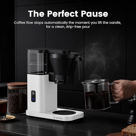 Kismile 8-Cup Drip Coffee Maker,Rapid Heating System for Seconds Brewing,Automatic Pour Over Coffee Machine,Detachable Water Tank,Deep Cold Brew & Keep Warm 40 Min, Easy to Clean (White)
