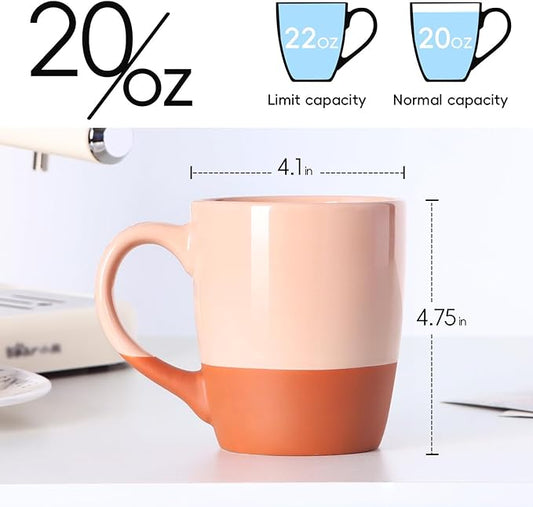 Smilatte 20 OZ Large Coffee Mug, Nice Ceramic Boss Tea Cup with Big Handle for Dad Men Women, Unique Style For Any Kitchen, Pink-Brown