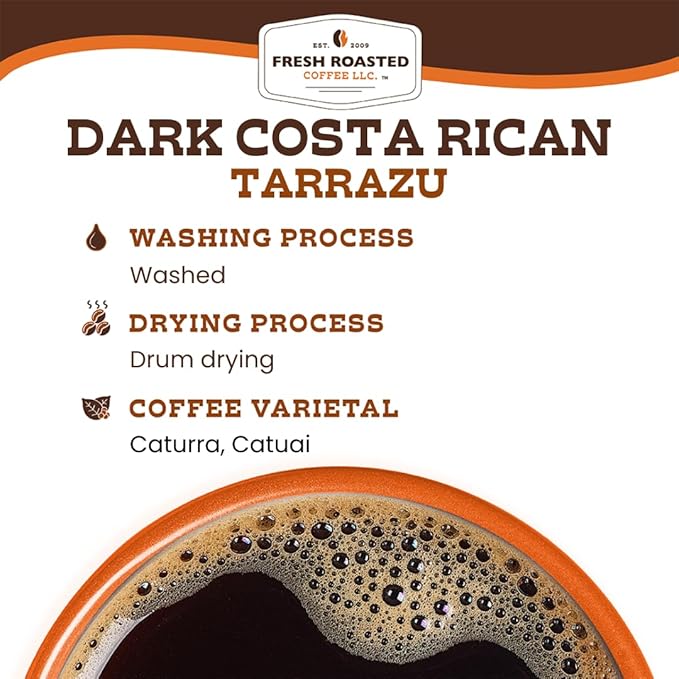 Fresh Roasted Coffee, Dark Costa Rican Tarrazu, 2 lb (32 oz), Dark Roast, Kosher, Whole Bean