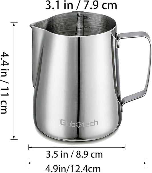 Stainless Steel Milk Frother Cup - Espresso Steaming Pitchers Coffee Foam Making Pitcher Latte Art Froth Cup Steaming Jug Cappuccino Hot Chocolate 20 Oz (600ml)