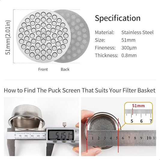 watchget 51mm Espresso Puck Screen Reusable Mesh Coffee Filter 0.8mm Thickness Puck Screen Stainless Steel Lower Shower Screen for 51mm Protafilter Basket