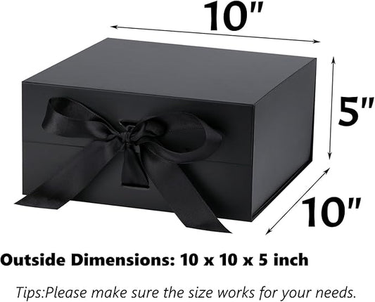 OEMVALATY Black Gift Box,10x10x5 Inches Gift Boxes with Lids for Presents with Magnetic Closure and Ribbon for Wedding,Storage,Birthday(5-Pack)
