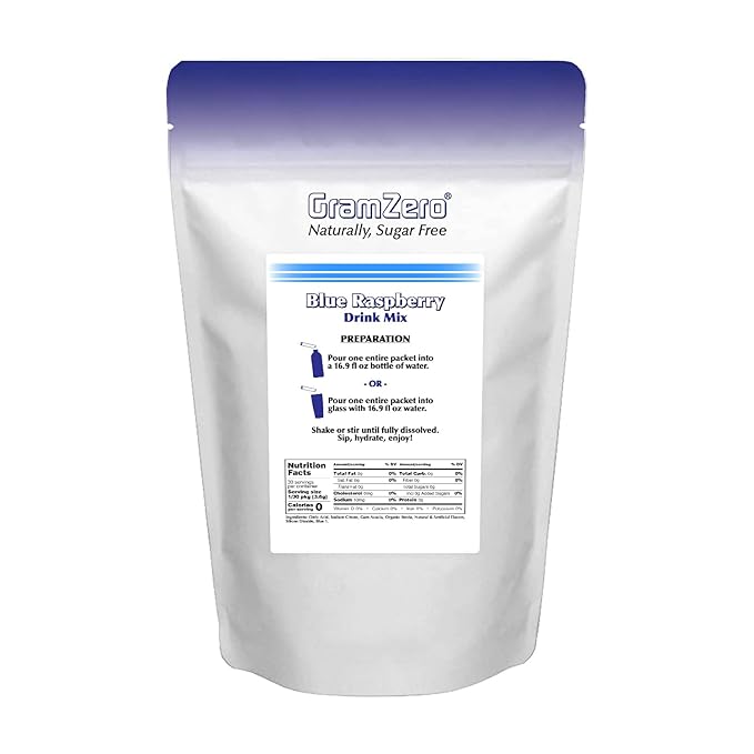 GramZero 2GO Sticks - Blue Raspberry, Zero Calorie Sugar Free Drink Mix, Stevia Sweetened, Great For Nutrition Club Loaded Tea To Go Kits
