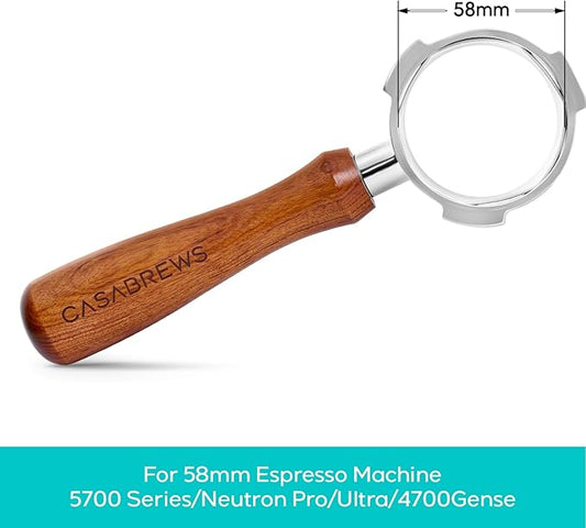 Casabrews 58mm Bottomless Portafilter with 3 Ears, Professional Espresso Portafilter with Filter Basket and Puck Screen, Compatible with CASABREWS Ultra, 5700 Series, 4700Gense and Neutron Pro