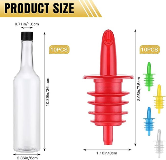 Tioncy 10 Sets 15oz Plastic Liquor Bottles with Pourers Sets 10 Plastic Long Neck Syrup Bottles with Pourer and Caps Reusable Leakproof for Home Party Bar (Multicolor)