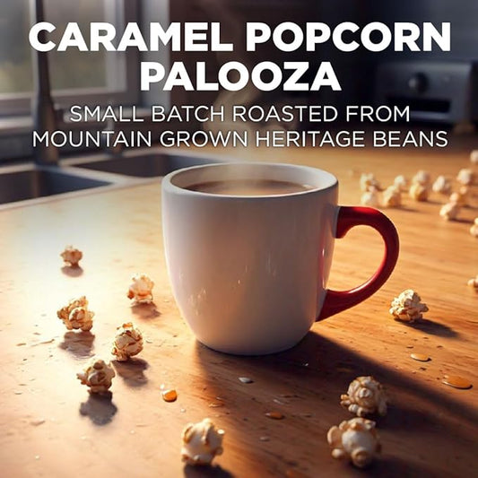 Maud's Caramel Popcorn Flavored Coffee Pods, 18 ct, Medium Roast Flavored Coffee in Recyclable Single Serve Pods – 100% Arabica Beans, Compatible with Keurig K Cups Maker
