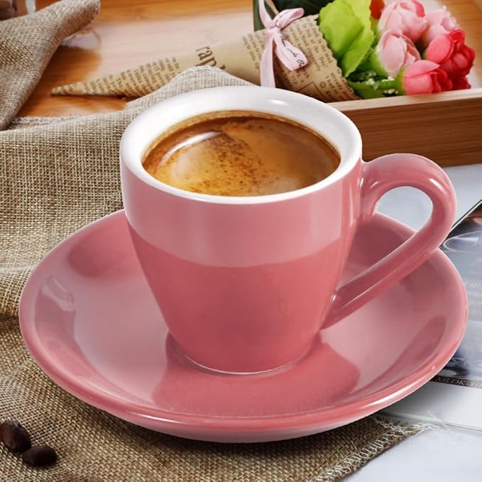 ionEgg Porcelain Espresso Cup with Saucer, Espresso shot Cup, 80ml/2.7Oz, Pink