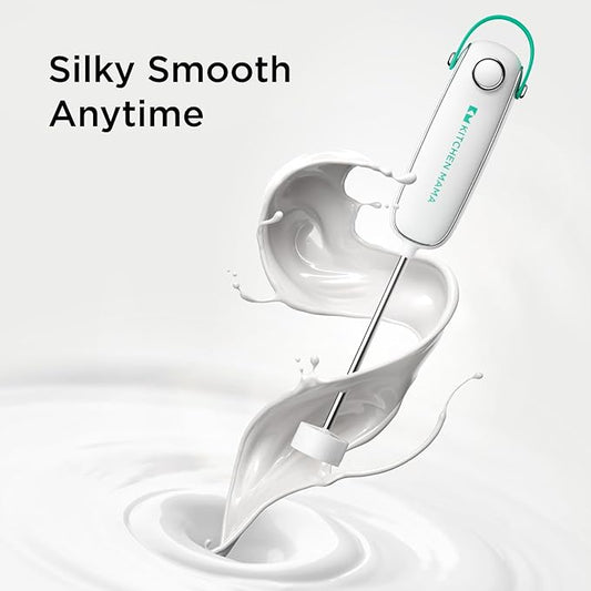 Kitchen Mama Silkwhisk Electric Milk Frother Handheld: Mini Drink Mixer, Stainless Steel, Cold Foam Maker, Frother Wand for Coffee, Cappuccino, Lattes, Protein Drinks, Battery Operated (Teal)