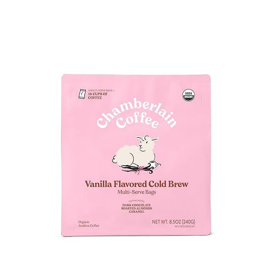 Chamberlain Coffee Fluffy Lamb Vanilla XL Cold Brew Bags - Premeasured, Ready to Brew Coffee Packs - Contains 4 XL Cold Brew Bags, Makes 4 Cups of Coffee Per Bag - 8.5 Oz