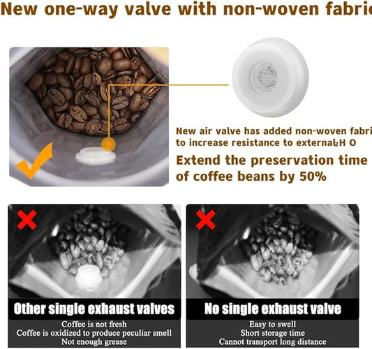 Coffee Bags with Valve(16 oz,1 lb,100pcs) White High Barrier Aluminumed Foil Flat Bottom Heat Sealed Coffee Beans Packaging Bags Side Zipper Resealable Bags for Home or Business