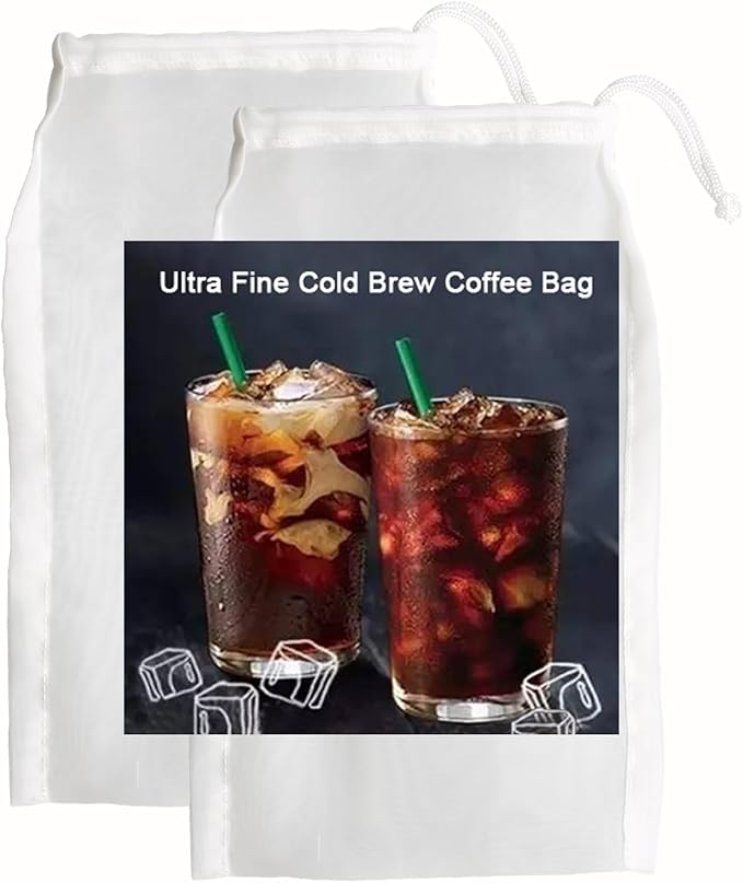 2 Pack Cold Brew Coffee Bag,120 Micro Food Grade Nylon Ultra Fine Mesh, 8.6x5 inch Reusable Cold Brew Coffee Filter with Seamless Bottom, Coffee Maker