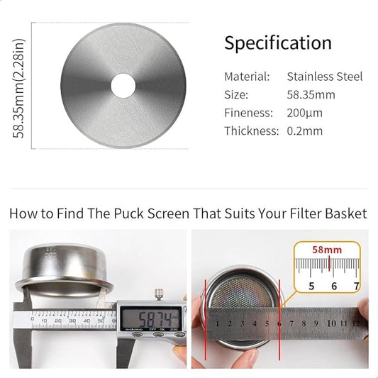 watchget 58.35mm Espresso Puck Screen - 0.2mm Ultra Thin Espresso Filter with Round Hole - Lower Shower Screen - Metal Reusable Coffee Filter for Portafilter Basket 58mm - Puck Screen