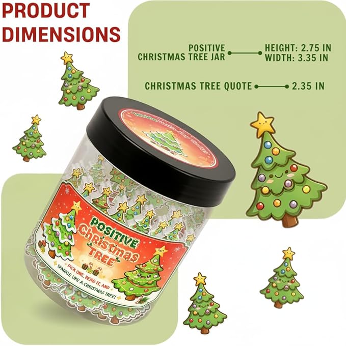 Positive Christmas Tree Jar with 60 Daily Affirmation Cards, Emotional Support Gift, Funny Holiday Decor for Home or Office, Christmas Decorations and Gifts for Women Men Teens and Coworkers
