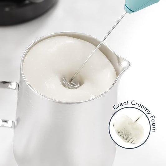 Powerful Milk Frother Handheld Foam Maker, Mini Whisk Drink Mixer for Coffee, Cappuccino, Latte, Matcha, Hot Chocolate, NO Stand, Aqua