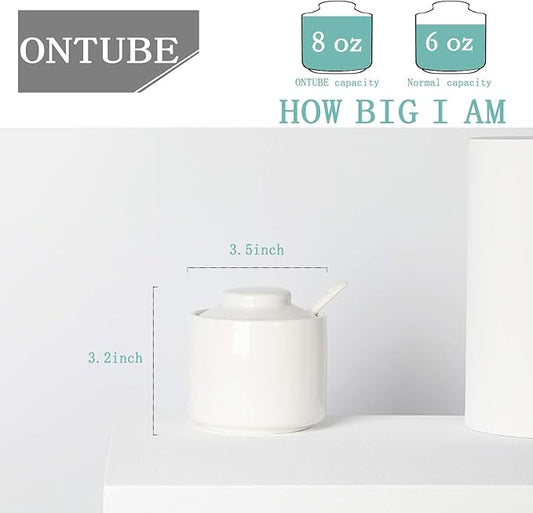 ONTUBE Ceramic Sugar Bowl with Lid and Spoon,Porcelain Seasoning Box Salt Bowl,8oz