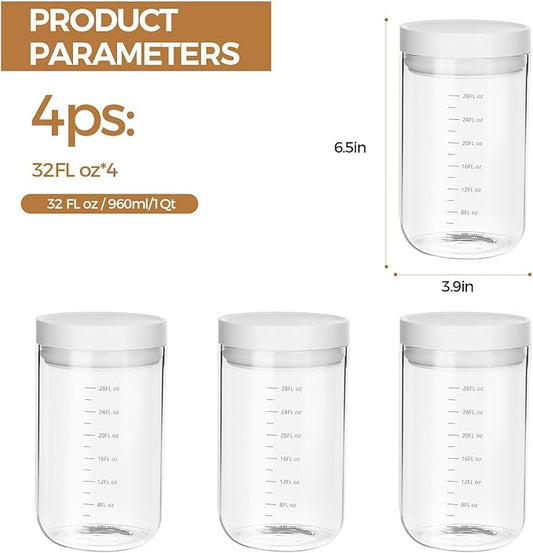 Danbark Set of 4 30oz Airtight Glass Storage Canisters with Lids - Pantry Organizers and Storage Glass for Kitchen - for Pantry, Flour, Sugar, Coffee, Tea, Pasta, Rice, and Snacks - White
