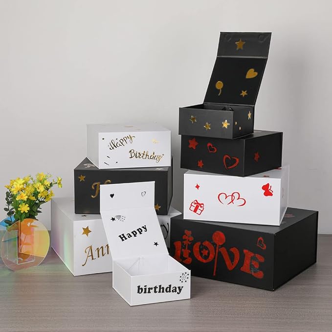 Black Gift Boxes 16 Pack,Large Gift Boxes in Bulk, Collapsible Gift Box with Lid Magnetic Closure, Packaging for Small Business, Parties, Boutiques, Bridesmaid Wedding (Black 12x12x6 inch Pack of 16)
