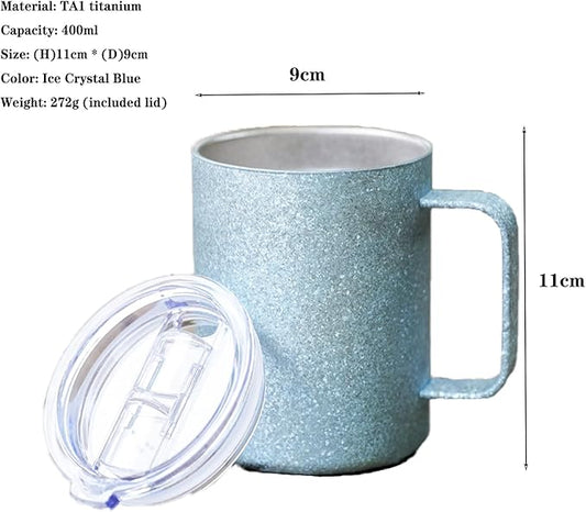 Pure Titanium Mug with Leak-Proof Lid (13.5 oz) Double Wall Vacuum Insulated Camping Cup, Lightweight Travel Drinkware for Coffee, Hiking, Office, Easy Clean RT103T (Ice Crystal Blue)