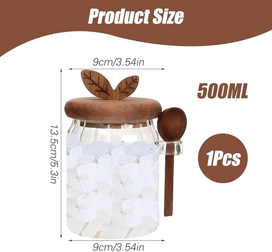 Brown Sugar Keeper Bowl with Lid and Spoon 2 Pack, 20 oz Airtight Glass Canister for Brown Sugar, Coffee Bar Container | Spice, Peper, Cereal, Tea, Spice Storage Jar | Modern Decorative