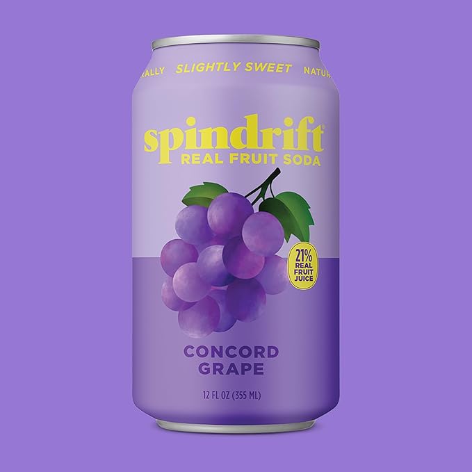Spindrift "Concord Freeze" Grape Soda Made With Real Squeezed Fruit 12 Pack Case