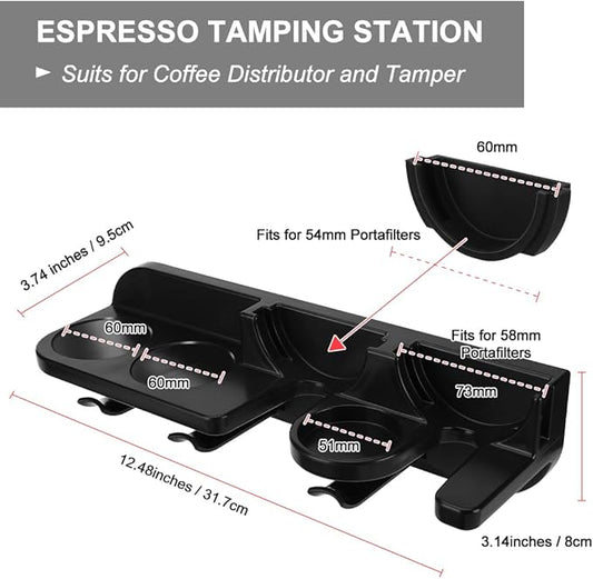 Espresso Tamper Holder Station Laelr Wall Mounted Coffee Station Organizer Coffee Distributor & Tamper 54mm/2.1'' Portafilter Storage Wall Shelf Espresso Accessories Organizer Rack for Bar Home Office