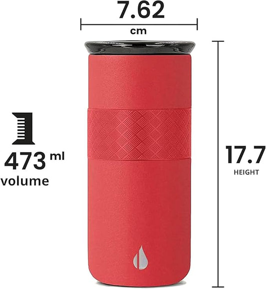 Elemental Artisan Insulated Tumbler, Triple Wall Coffee Travel Mug, Reusable Stainless Steel Coffee Tumbler with Ceramic Lid, Thermal Coffee Cups for Hot (6 Hrs) & Cold (18 Hrs), 16oz - Red