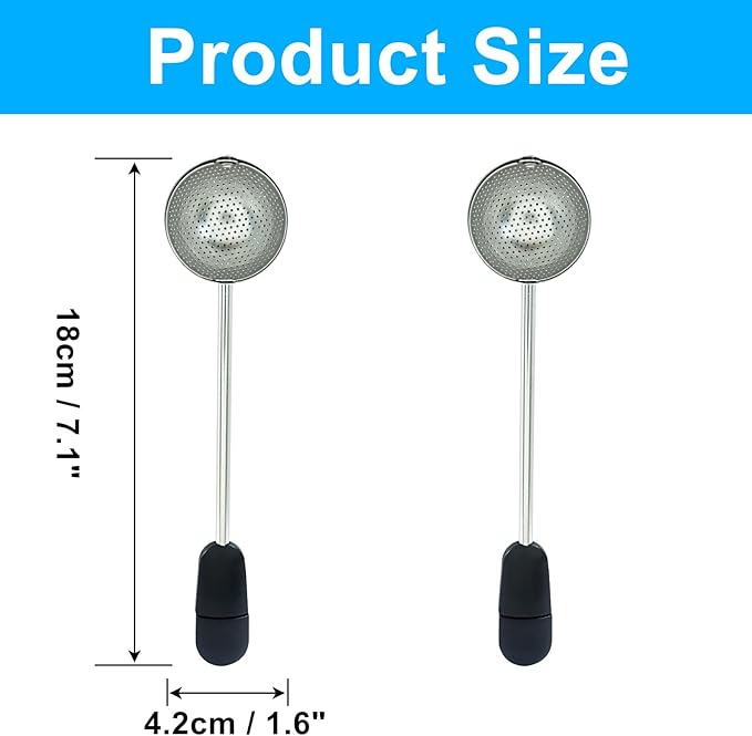 2Pcs Long Handle Tea Ball Stainless Steel Black Metal Tea Ball Infuser for Loose Tea, Loose Leaf Tea Steeper for Cup, Natural Tea & Coffee