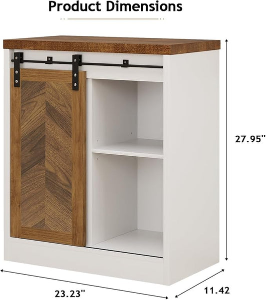 Catrimown Farmhouse Small Coffee Bar Cabinet with Storage, White Coffee Bar Table with Sliding Barn Door, Adjustable Shelves, Bar Cabinet for Kitchen, Dining Living Room, 1 Pack