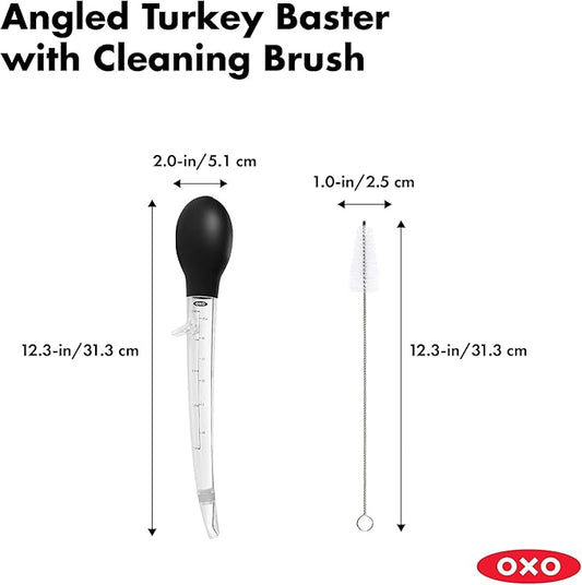 Ergonomic Turkey Baster with Angled Tip and Cleaning Brush 719812041193