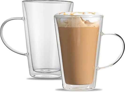 Restaurantware Glass Espresso Cups 12 Count 14 Ounces Borosilicate Double Wall Glass Coffee Mugs Insulated Clear Tea Drinkware for Hot or Cold Beverages