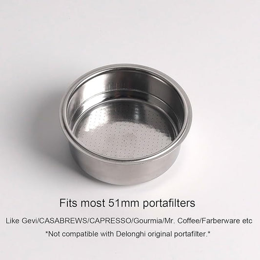 51mm Pressurized Filter Basket Compatible with Gevi/CASABREWS/CAPRESSO - Dual Wall Filter Basket - 2 Cups Capacity