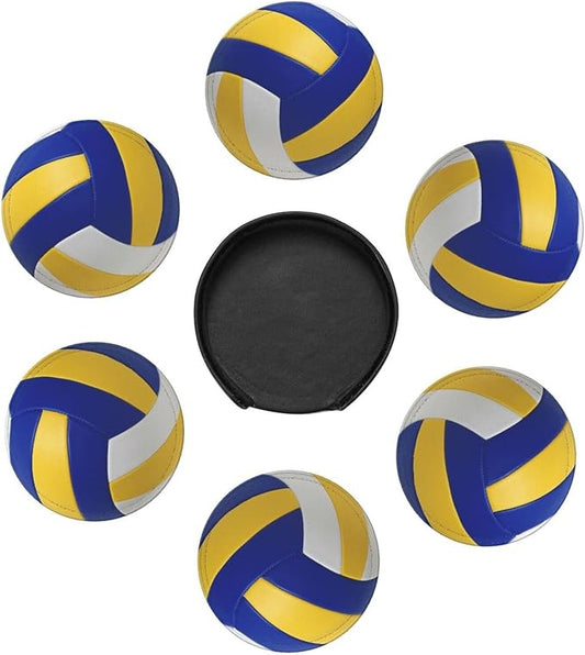 Volleyball Coasters for Drinks with Holder Round Leather Coasters Set of 6 Cups Mugs Mat Pad for Home Kitchen Bar