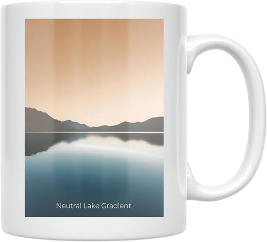 Neutral Lake Gradient - Nature Lover - 11 oz White Ceramic Coffee Mug - Minimalist Aesthetic