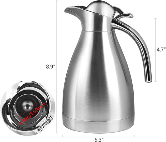 34 oz Food-grade Stainless Steel Thermal Carafe/Double Walled Vacuum Insulated Coffee Pot with Press Button Top, 12+ Hrs Heat&Cold Retention for Coffee,Tea,Beverage etc (1.0L)