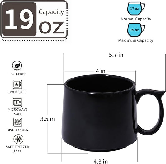 Coffee Mugs Gift Set of 4, Large 19 oz Stackable Ceramic Coffee Mug, Coffee Cups with Large Handle for Latte, Cappuccino, Milk, Tea, Dishwasher & Microwave Safe, Ideal for Men, Women - Black