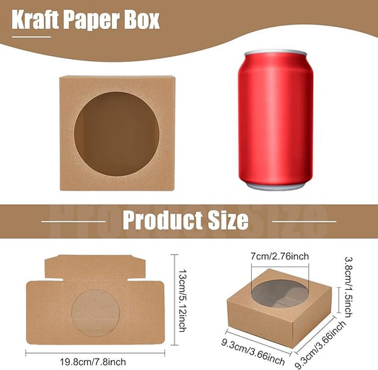 BENECREAT 24 Packs 3.7x3.7x1.5inch Round Clear PVC Window Gift Boxes, Square Brown Kraft Present Packaging Boxes for Party Favor Treats, Bakery, and Jewelry Packaging