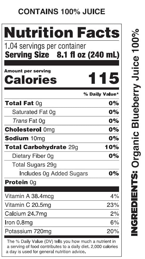 Pomona Organic Juices Pure Blueberry Juice, Cold Pressed Organic Juice, Non-GMO, No Sugar Added, Not from Concentrate, Gluten Free, Kosher Certified, Preservative Free, 8.4 Ounce (Pack of 12)