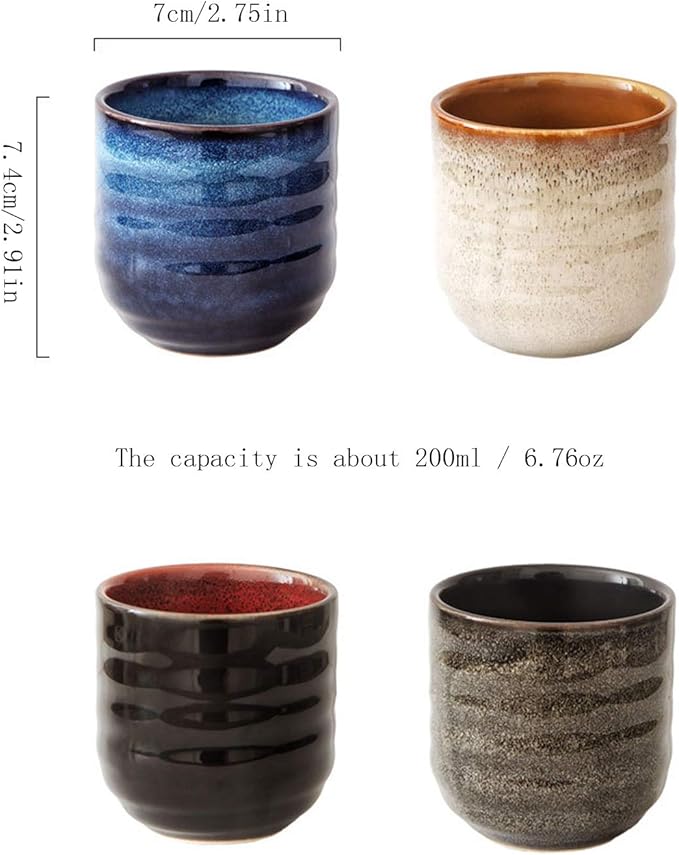 Japanese Style Ceramic Tea Set, Tea Cup, Coffee Cup, Yerba Mate Set, Ceramic Mate Cup Set of 4 (blue)