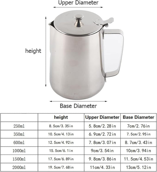 Espresso Steaming Pitcher, Stainless Steel Frothing Pitcher Milk Frothing Pitcher Jug with Lid Latte Coffee Art Tool (2000ml)