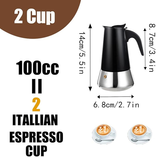 DITOSH 2 Cup Stovetop Espresso Maker Stainless Steel Moka Pot Stove Top Percolator Italian Coffee Makers Capable Mocha Greca Machine Cafe Classic Induction Cookers for Home and Camping 100ml 3.3oz
